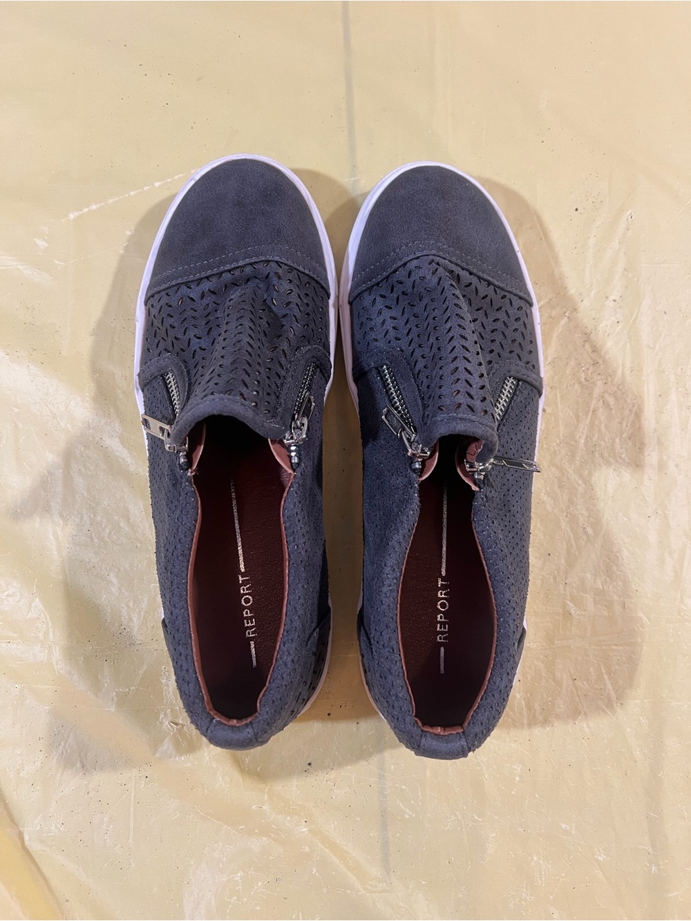 Report Perforated Zip-Accent Slip-Ons in Dark Gray